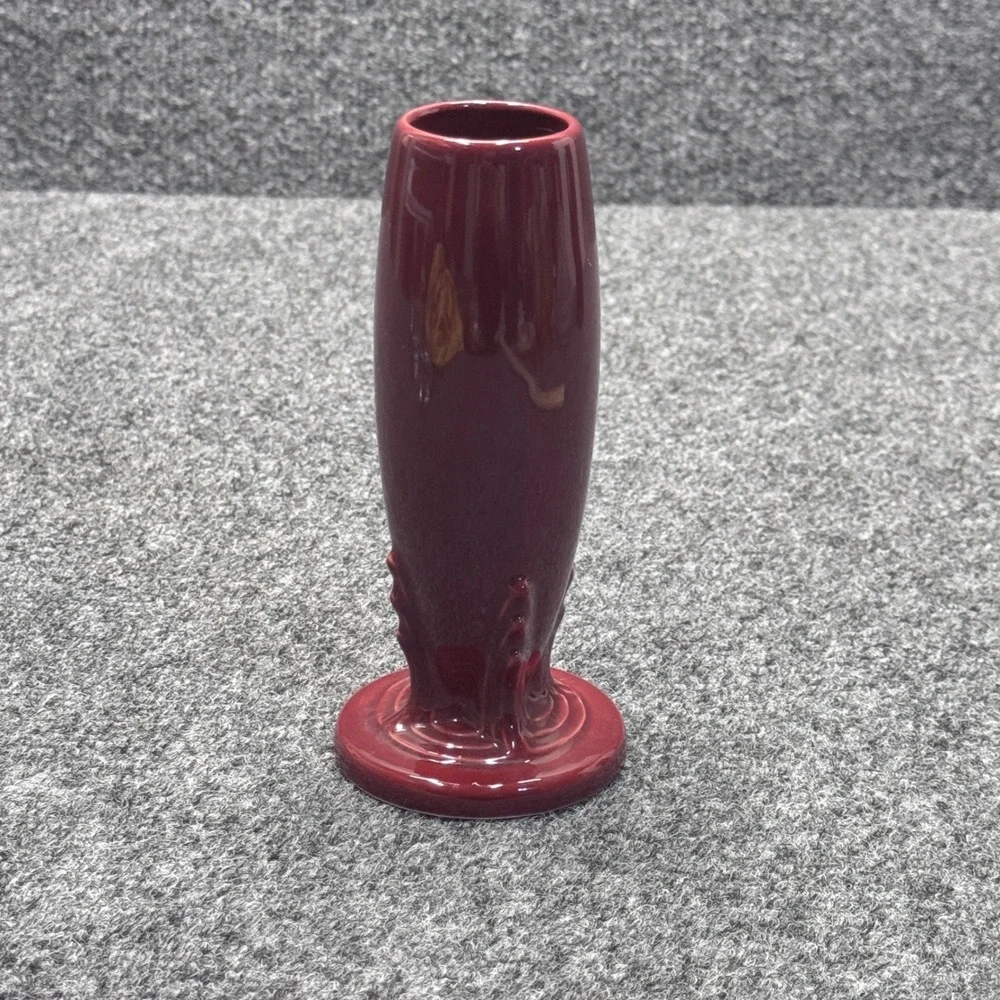 Vintage Fiesta Cinnabar Bud Vase Homer Laughlin Retired Maroon Burgundy Pottery